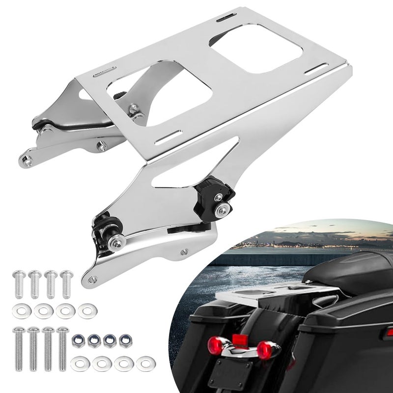 AUFER Chrome Two Up Mounting Bracket Luggage Rack and 4 Point Docking Hardware Kits Compatible with for Touring Road King Street Glide Road Glide Electra Glide Tour Pack Pak Mount 2014-2024 - Image 1